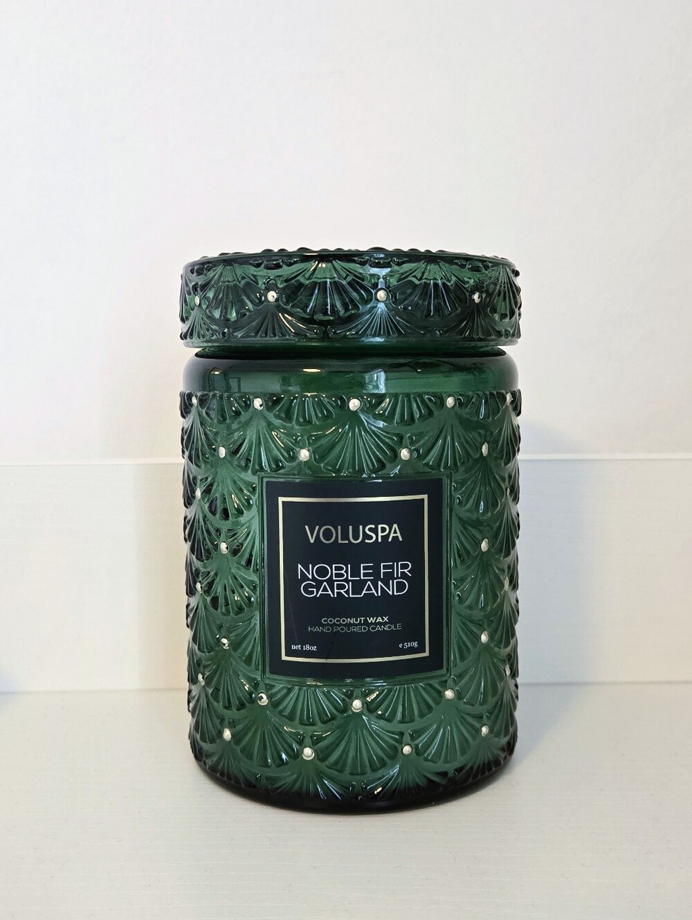 Anthropologie Voluspa Large Glass Jar Candle | Noble Fir Garland